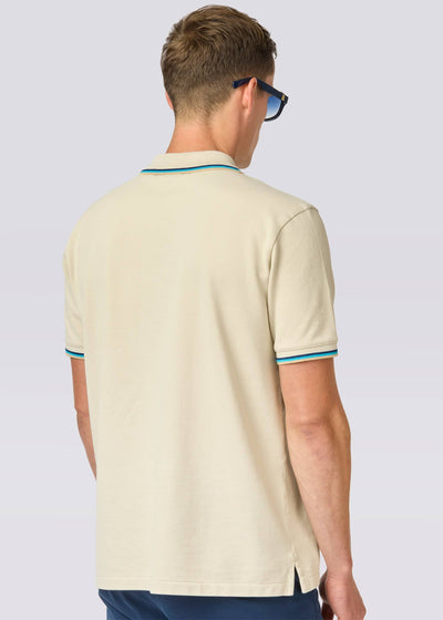  Sandbanks Badge Logo Tipped Polo Shirt in Stone Model3