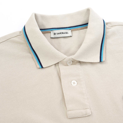 Sandbanks Badge Logo Tipped Polo Shirt in Stone Collar