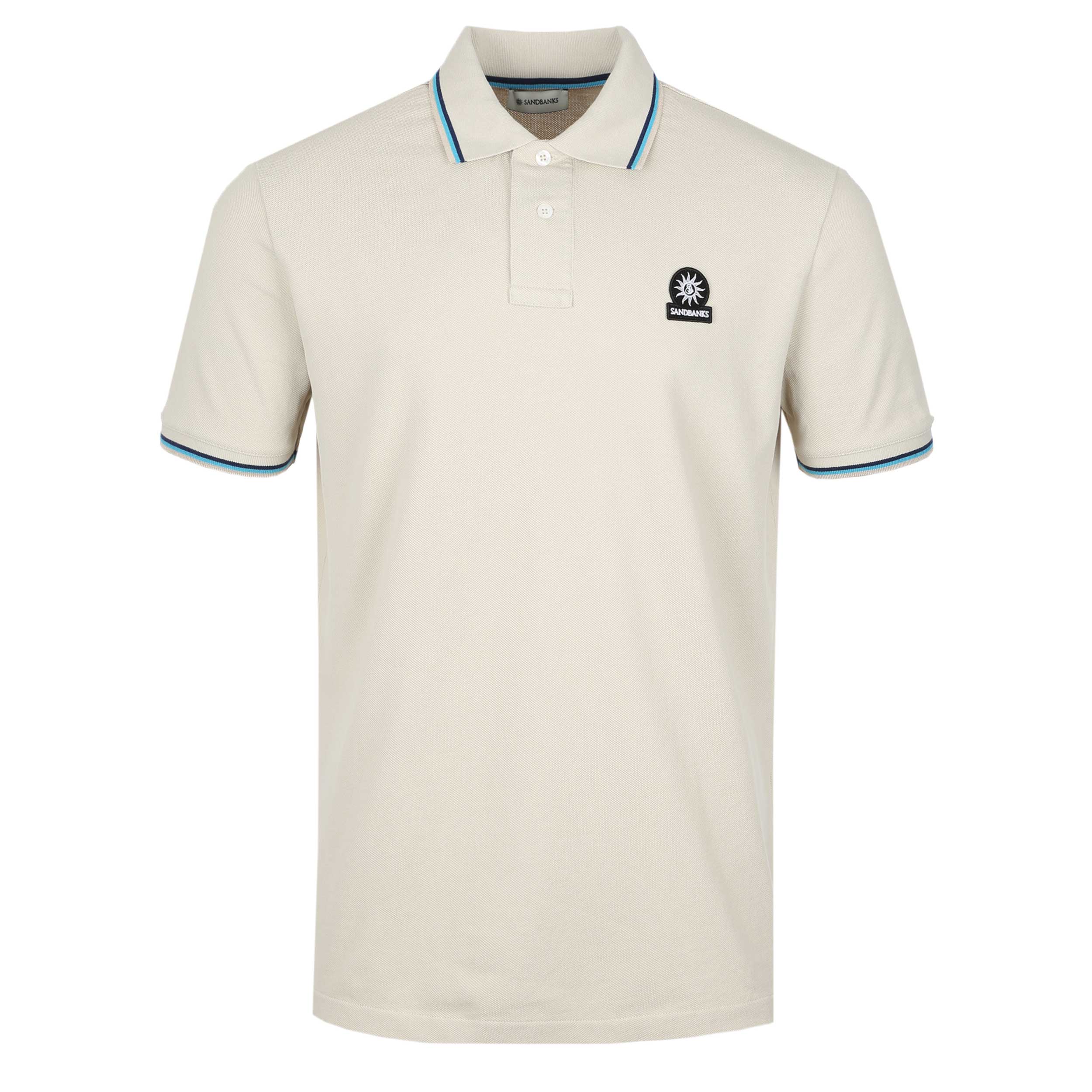 Sandbanks Badge Logo Tipped Polo Shirt in Stone