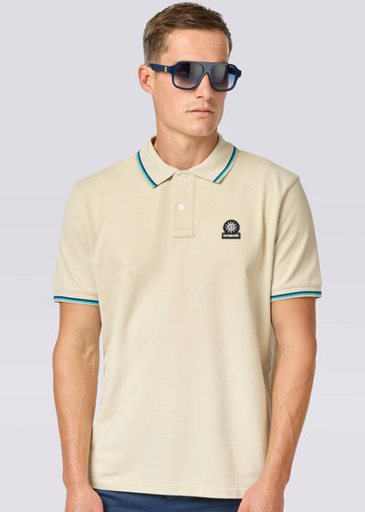 Sandbanks Badge Logo Tipped Polo Shirt in Stone Model