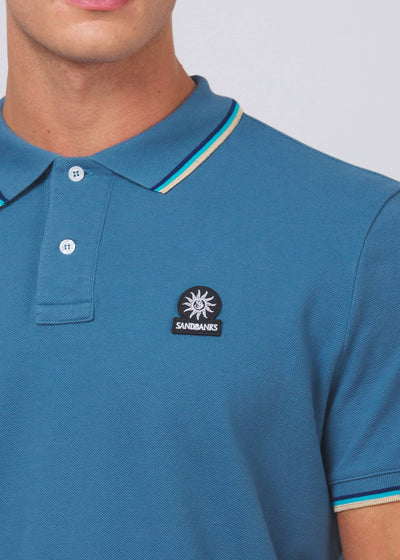 Sandbanks Badge Logo Tipped Polo Shirt in Teal Model2