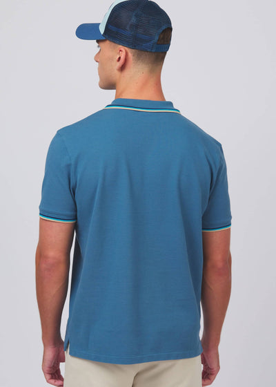 Sandbanks Badge Logo Tipped Polo Shirt in Teal Model3