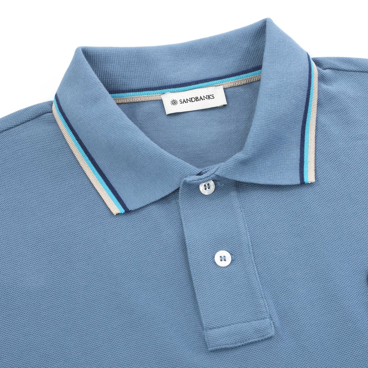 Sandbanks Badge Logo Tipped Polo Shirt in Teal Collar