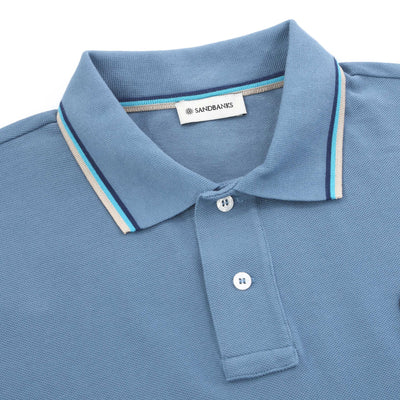 Sandbanks Badge Logo Tipped Polo Shirt in Teal Collar