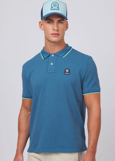 Sandbanks Badge Logo Tipped Polo Shirt in Teal Model