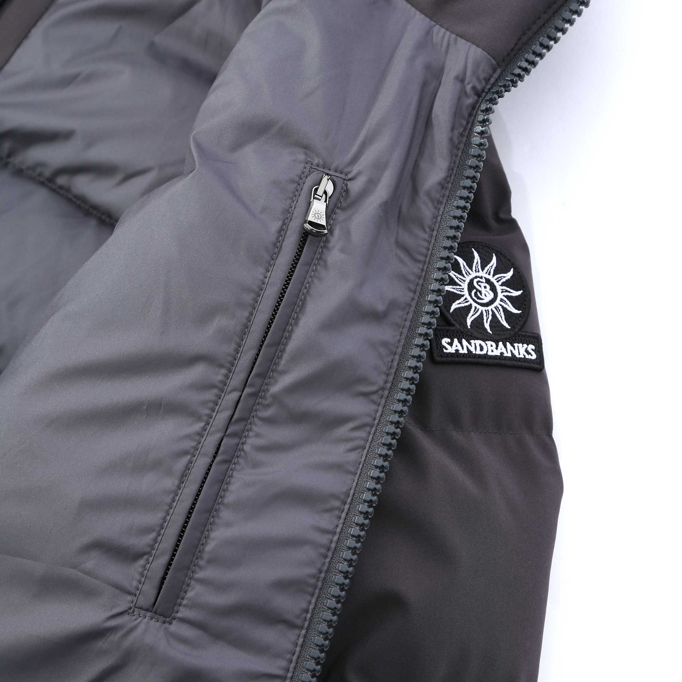 Sandbanks Banks Puffer Jacket in Charcoal Inside Pocket