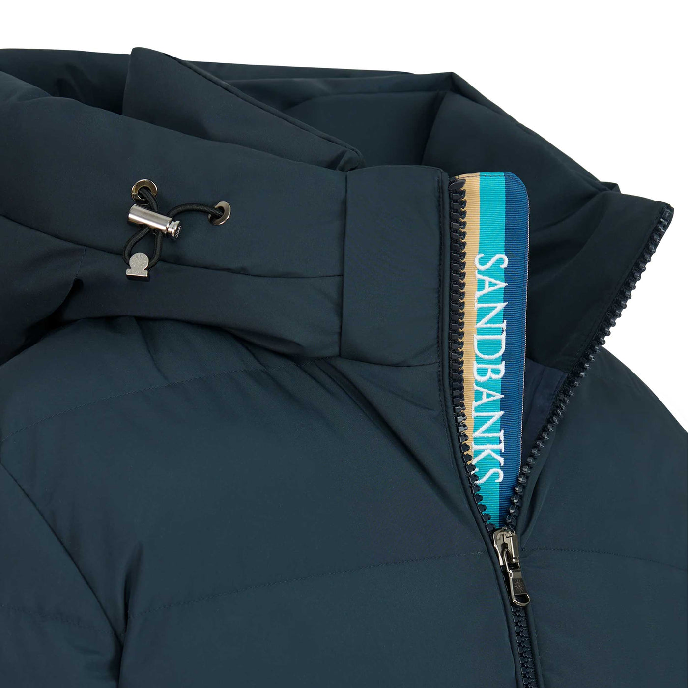 Sandbanks Banks Tri-Colour Puffer Jacket in Navy Placket