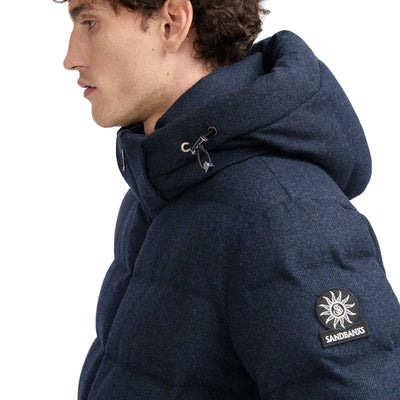 Sandbanks Banks Wool Puffer Jacket in Navy Logo