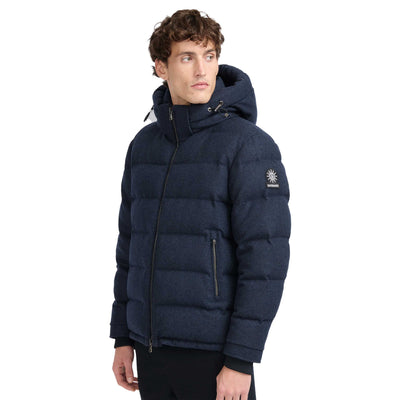 Sandbanks Banks Wool Puffer Jacket in Navy Model Side