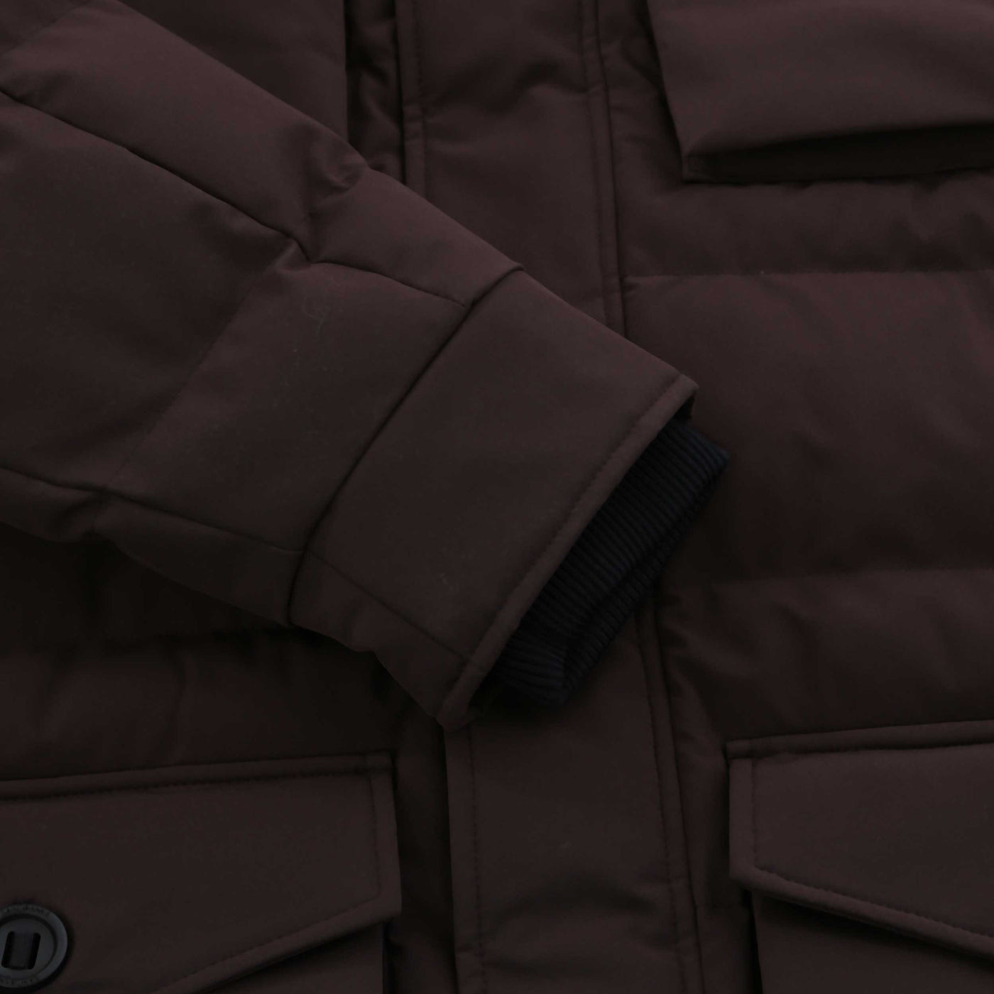 Sandbanks Branksome Long Puffer Jacket in Chocolate Cuff