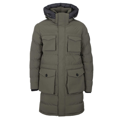 Sandbanks Branksome Long Puffer Jacket in Khaki
