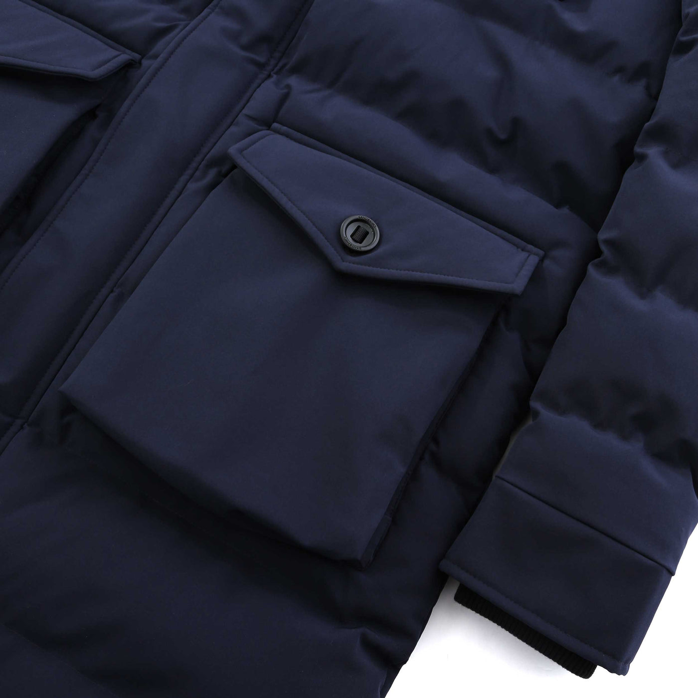 Sandbanks Branksome Long Puffer Jacket in Navy Pocket