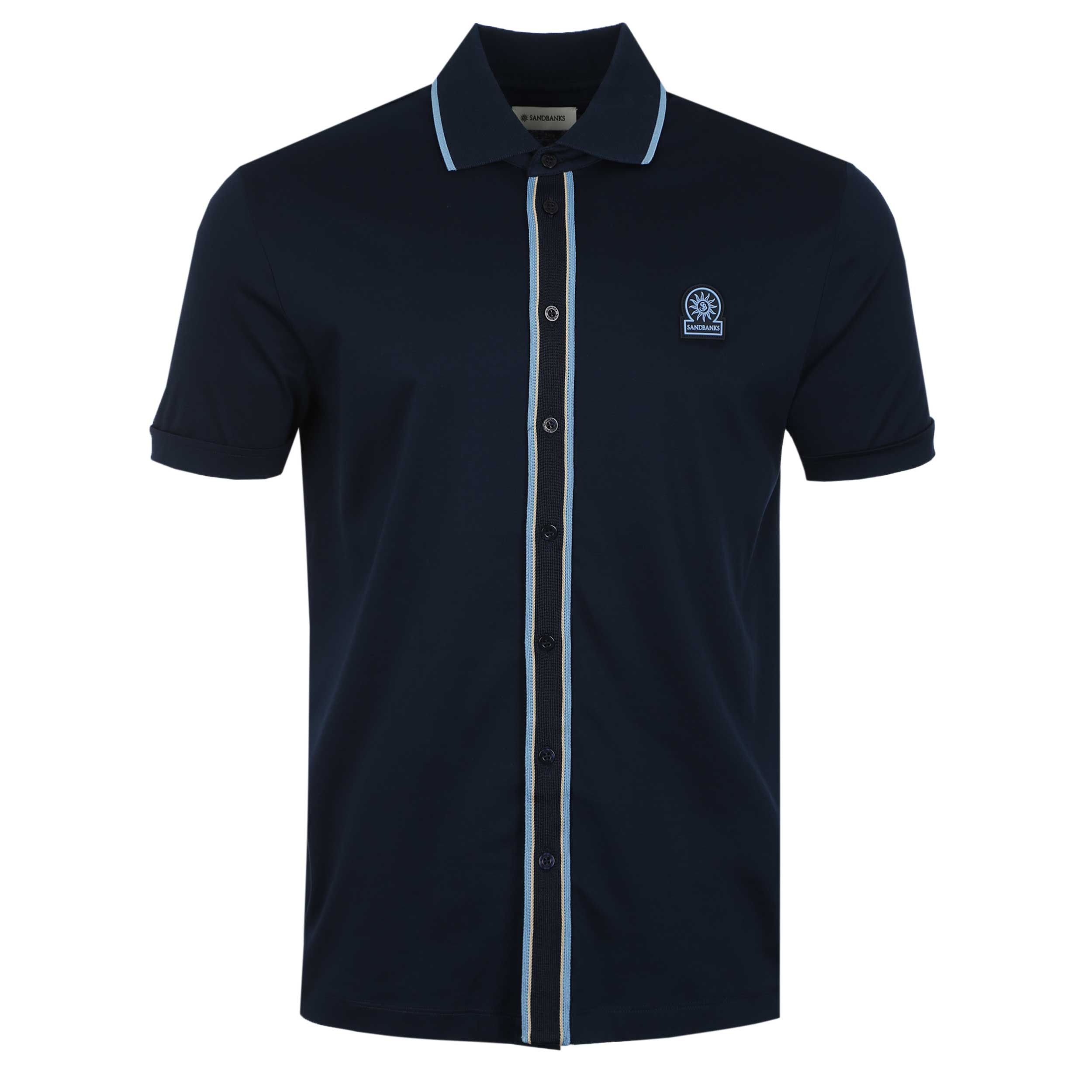 Sandbanks Contrast Tipped Placket Polo Shirt in Navy