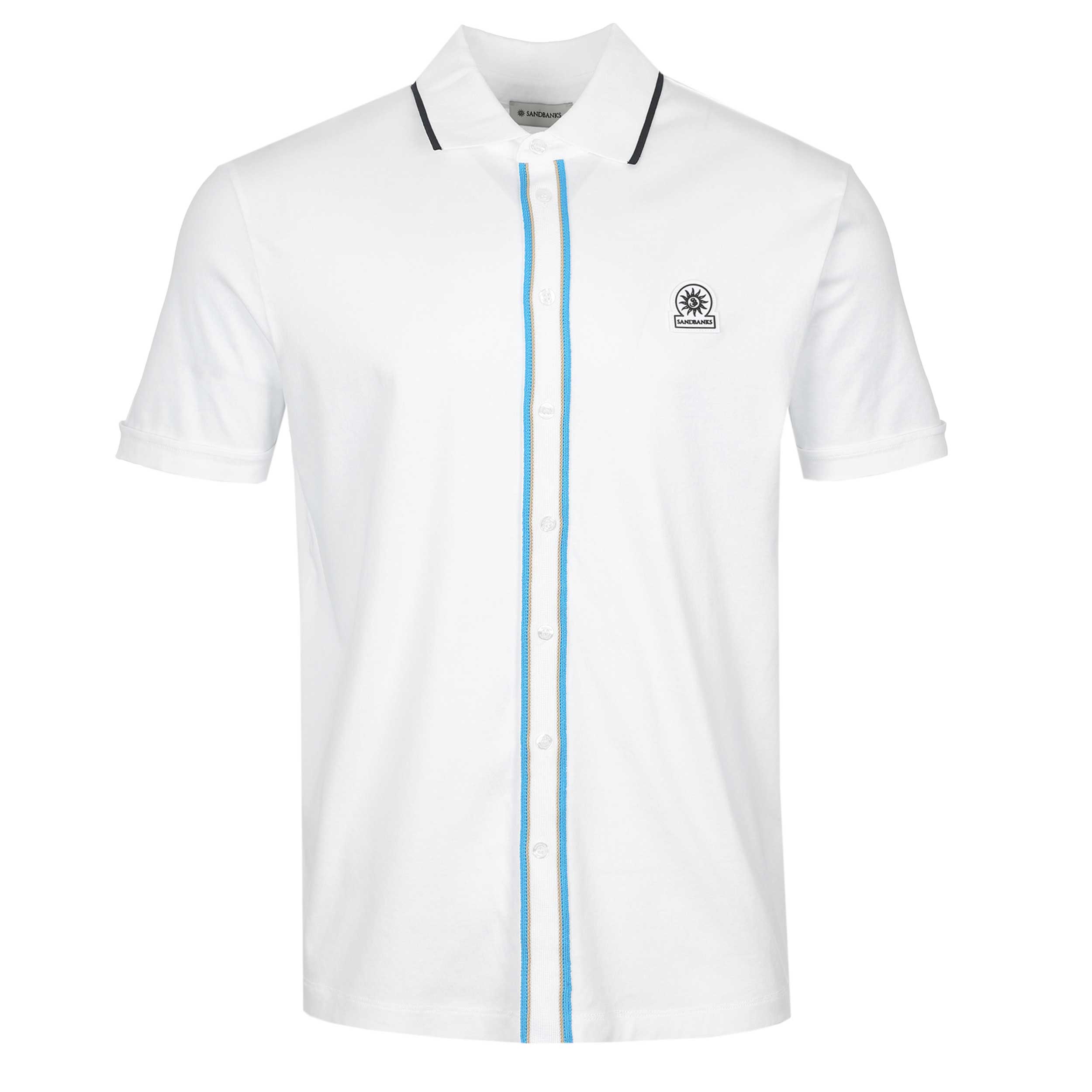 Sandbanks Contrast Tipped Placket Polo Shirt in White
