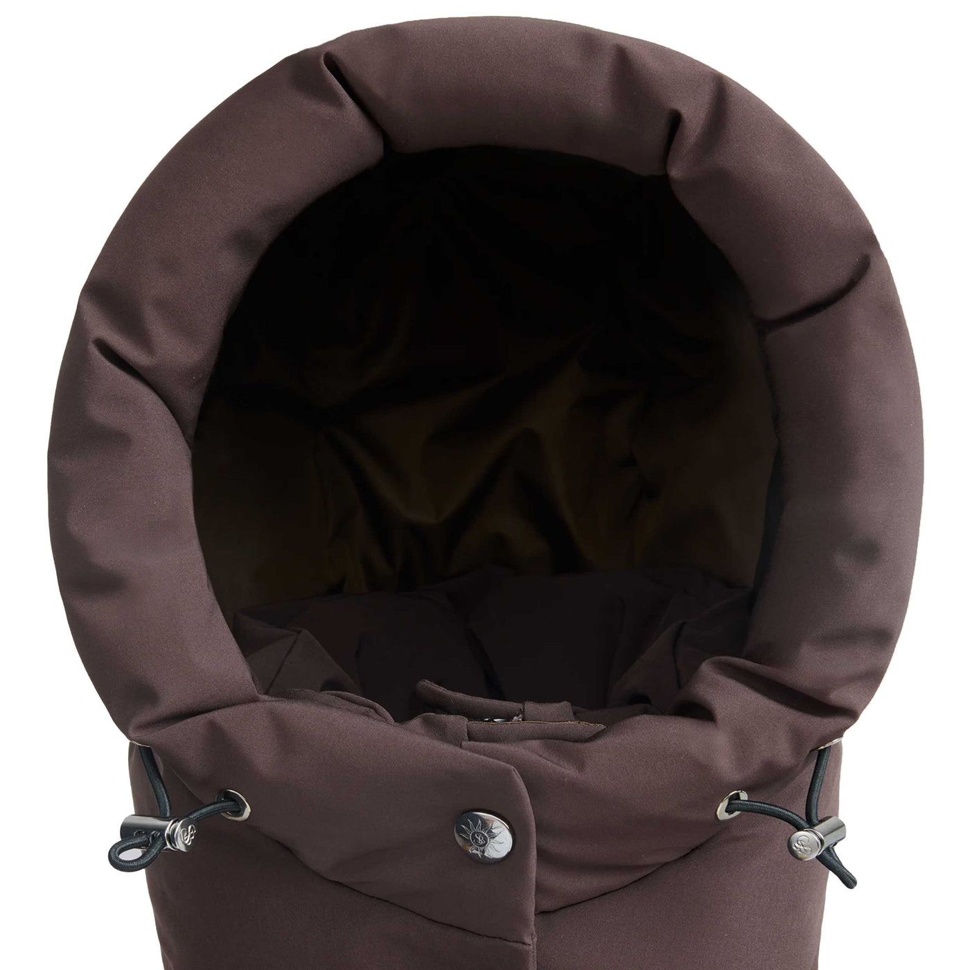 Sandbanks Haven Oversized Long Puffer Ladies Jacket in Brown Hood