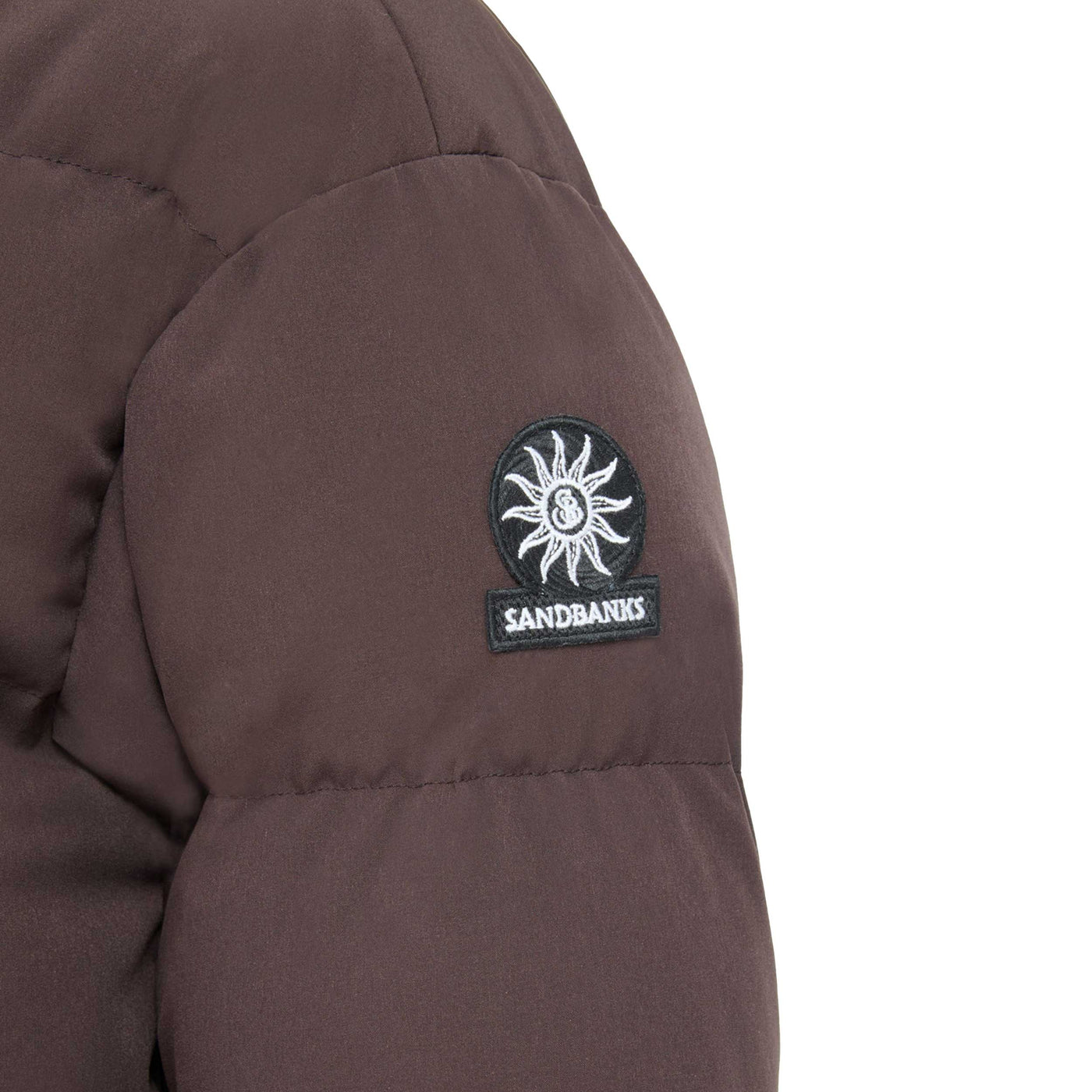 Sandbanks Haven Oversized Long Puffer Ladies Jacket in Brown Logo