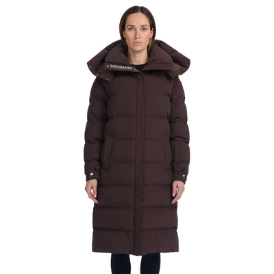 Sandbanks Haven Oversized Long Puffer Ladies Jacket in Brown Model