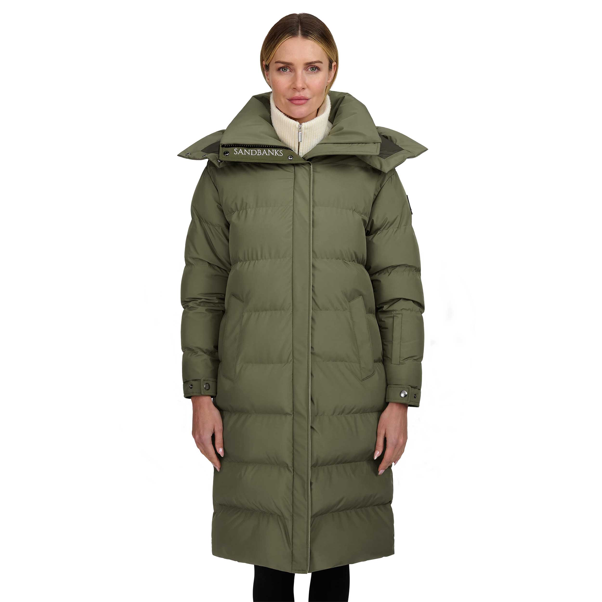 Sandbanks Haven Oversized Long Puffer Ladies Jacket in Olive
