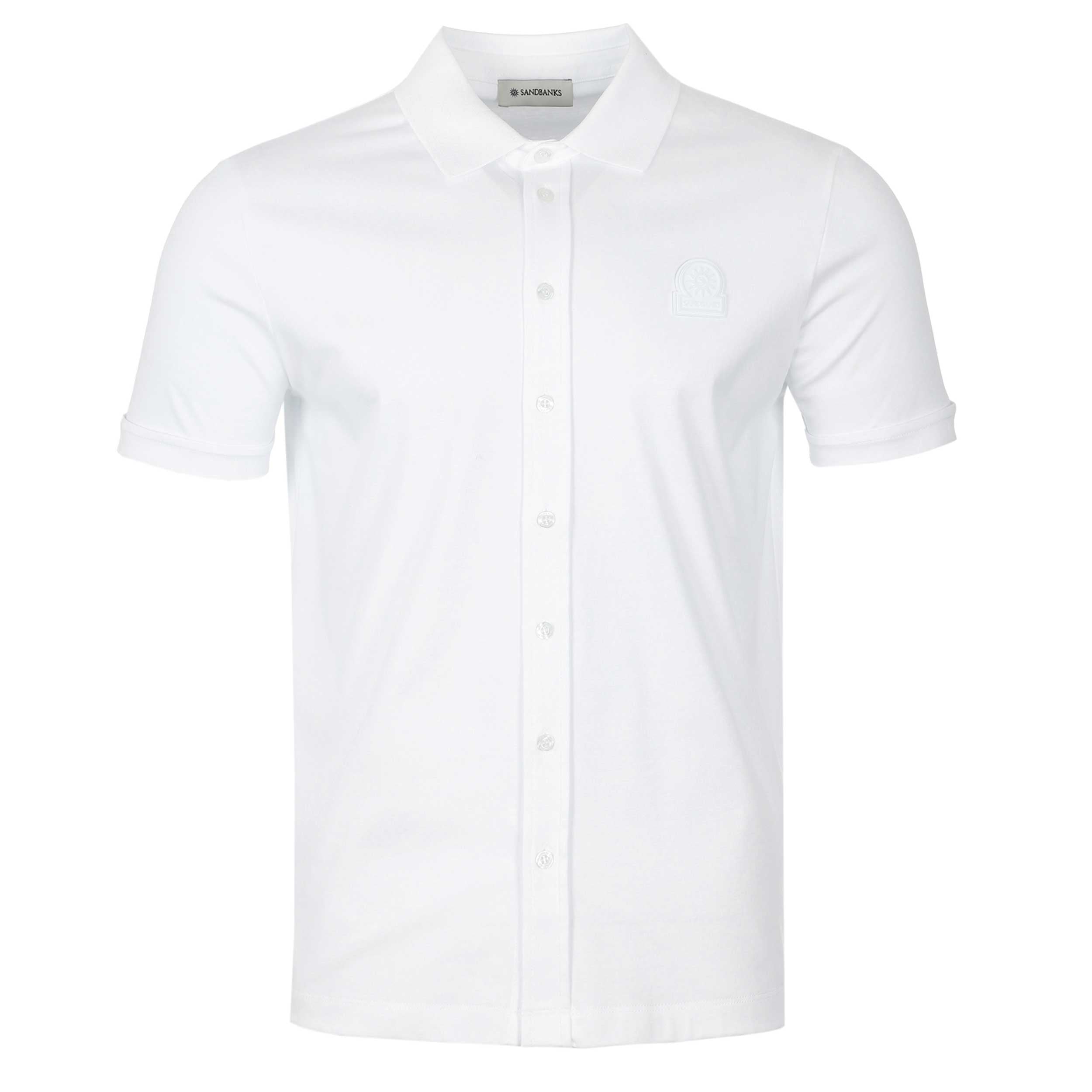 Sandbanks Interlock Full Button Polo Shirt in White