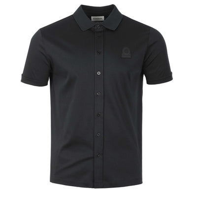 Sandbanks Interlock Full button Polo Shirt in Black Main