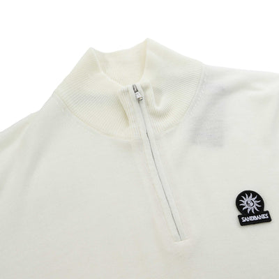 Sandbanks Merino Wool 1/4 Zip Knitwear in Ecru Placket