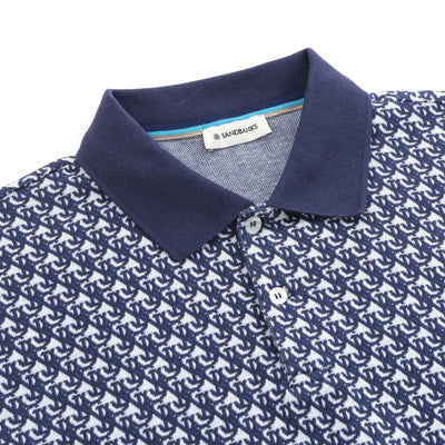 Sandbanks Monogram Knitted Polo Shirt in Navy Collar