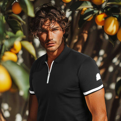 Sandbanks Silicone Zip Polo Shirt in Black Model
