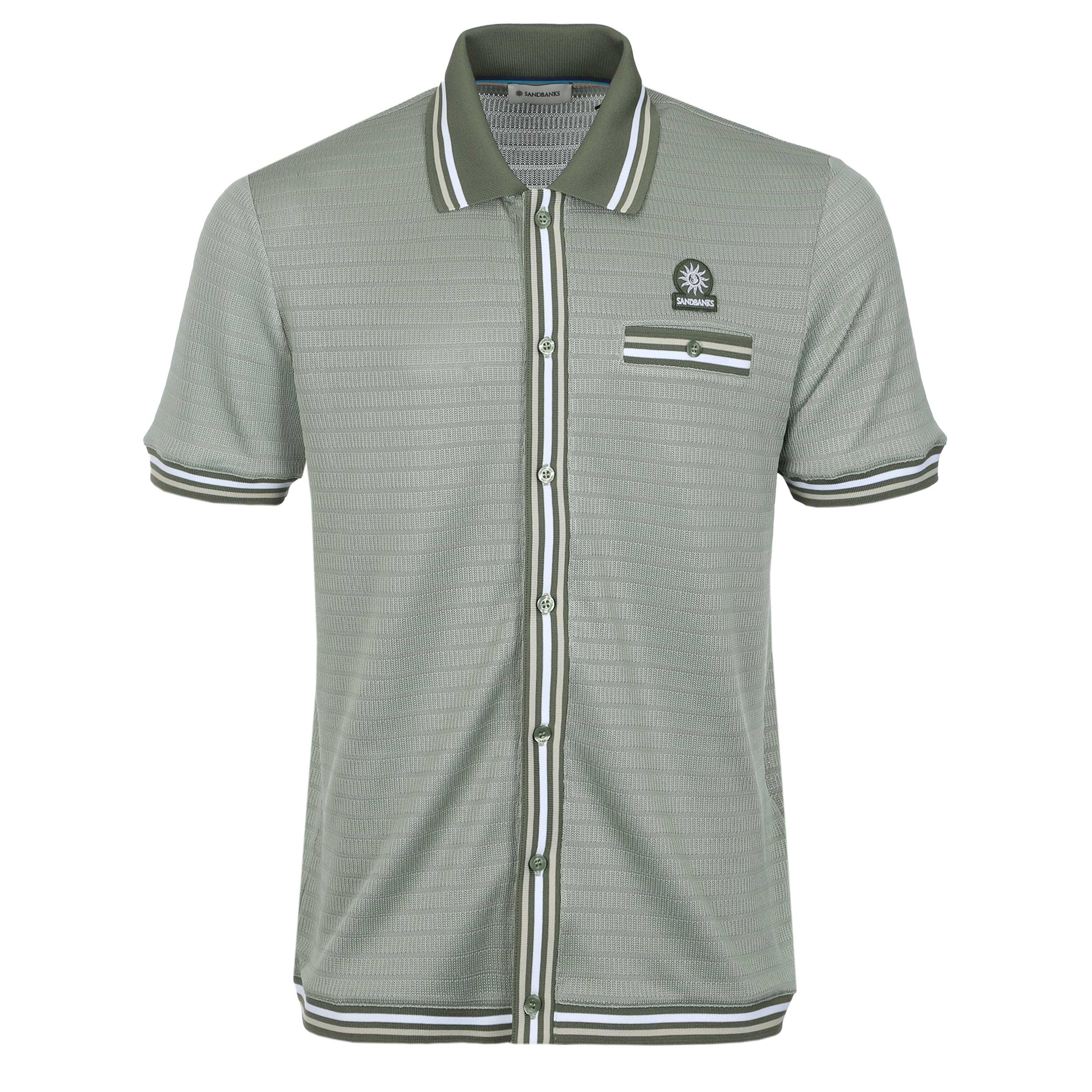 Sandbanks Texture Button Through Polo Shirt in Sage