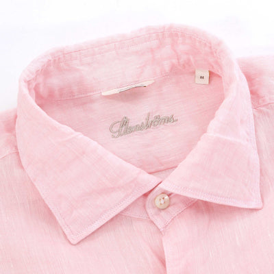 Stenstroms Fitted Body Linen Shirt in Light Pink Collar