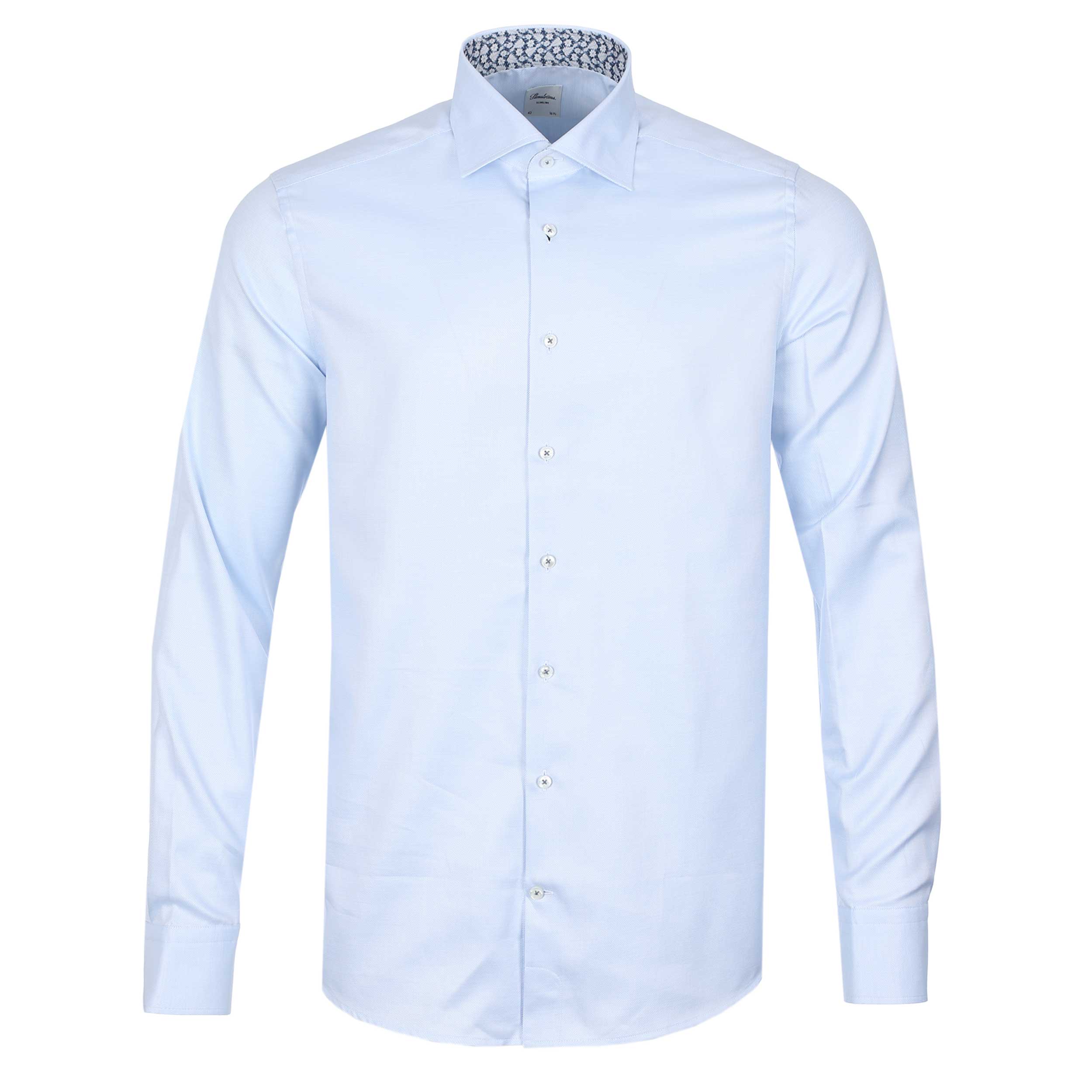 Stenstroms Slimline Floral Trim Shirt in Sky Blue