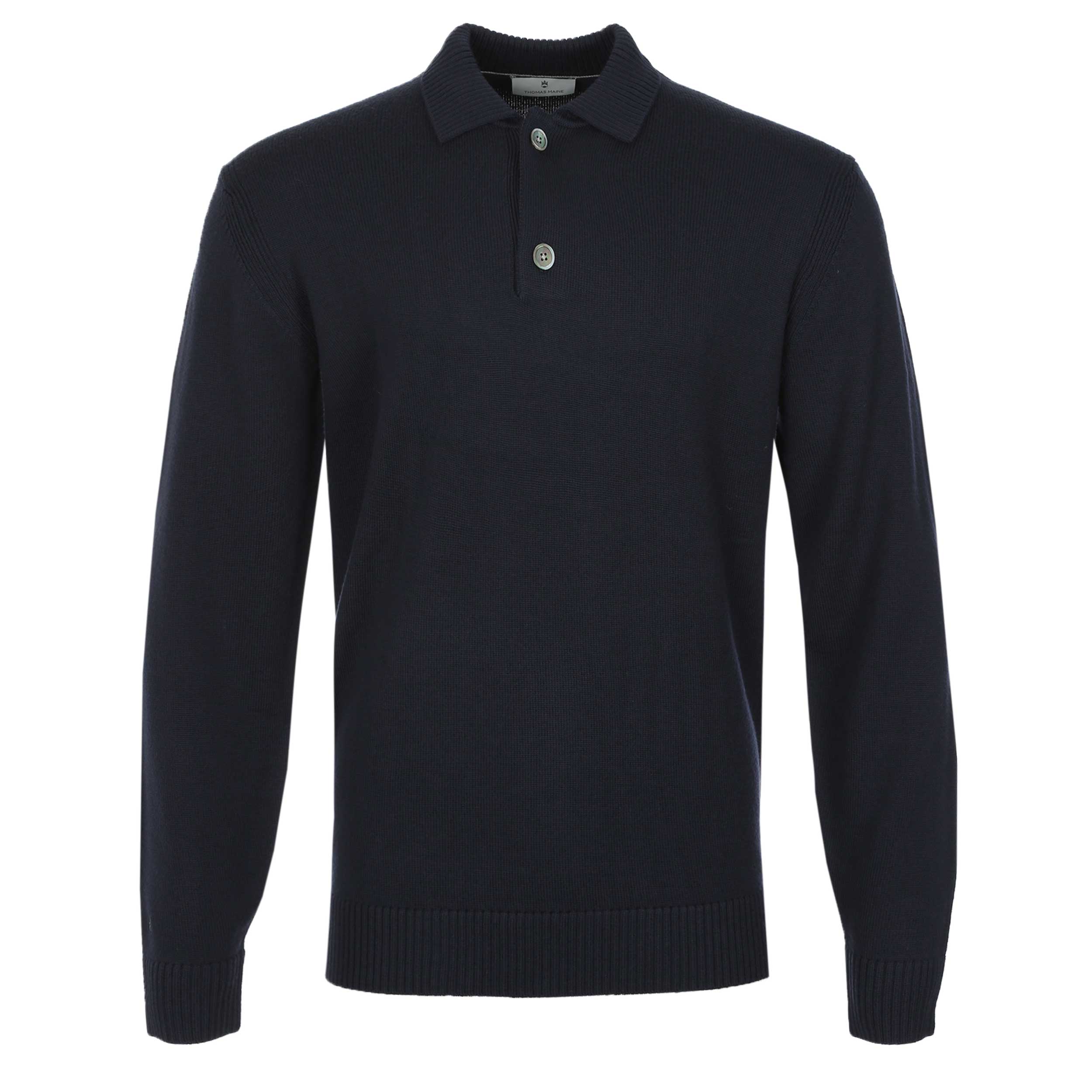 Thomas Maine 2 Button Ribbed Collar Knitwear in Navy