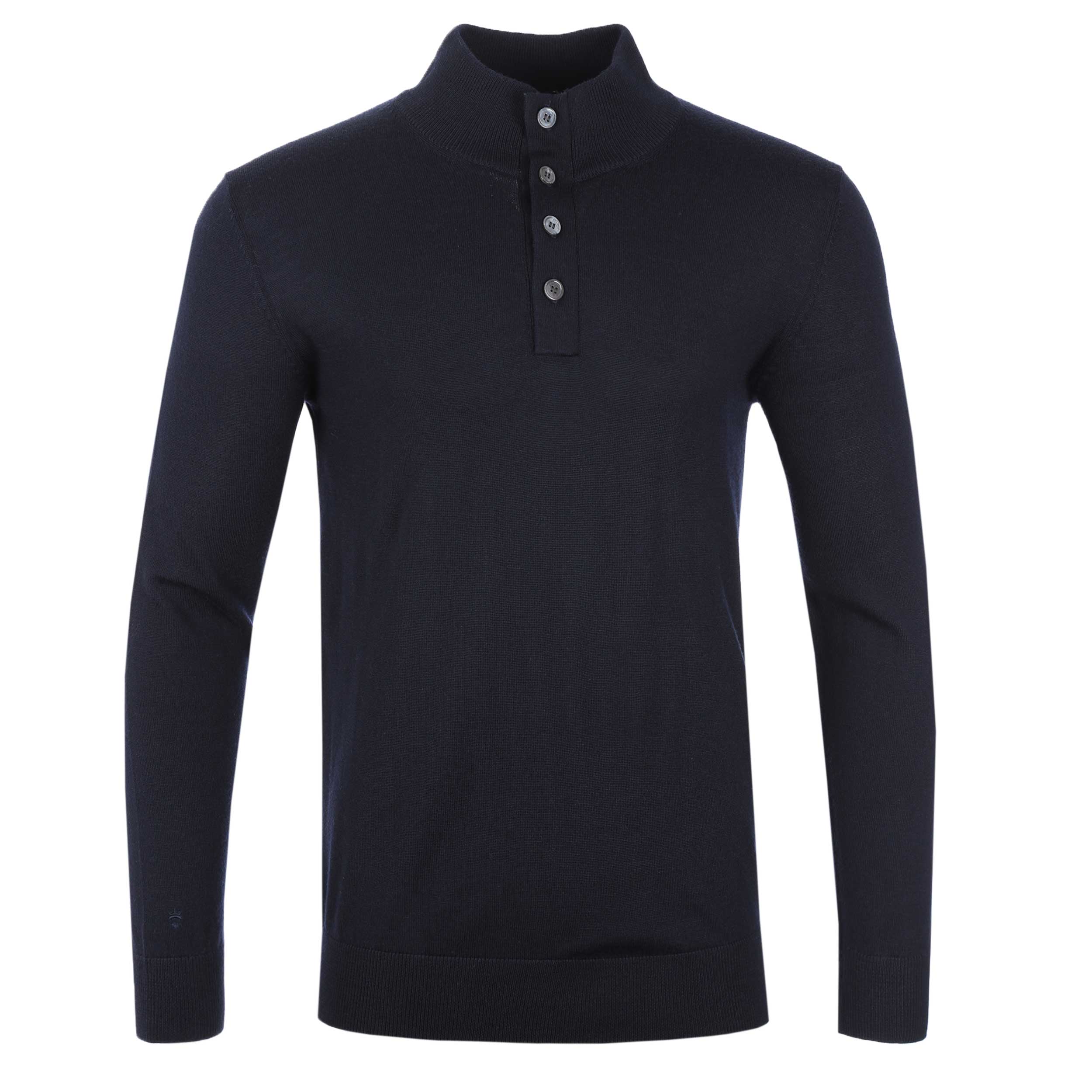 Thomas Maine 3 Button Funnel Neck Knitwear in Navy