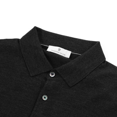 Thomas Maine 3 Button Knit Polo Shirt in Black Collar