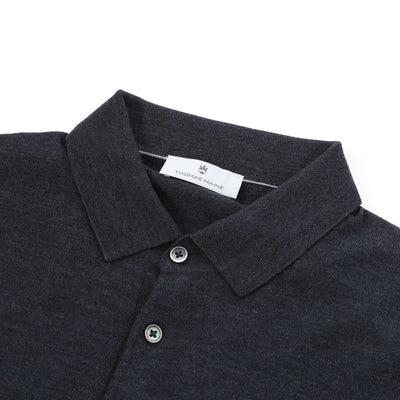 Thomas Maine 3 Button Knit Polo Shirt in Charcoal Collar