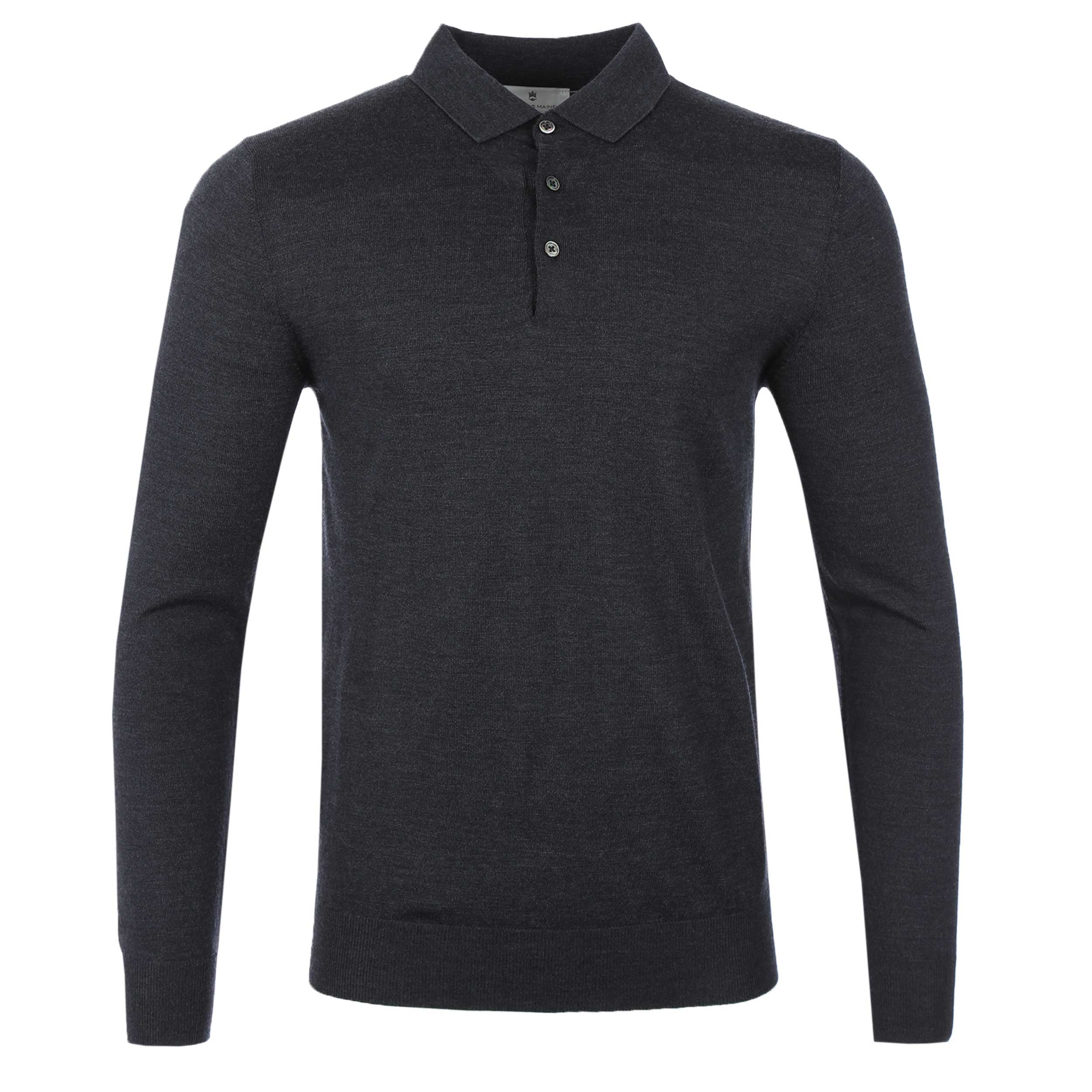 Thomas Maine 3 Button Knit Polo Shirt in Charcoal