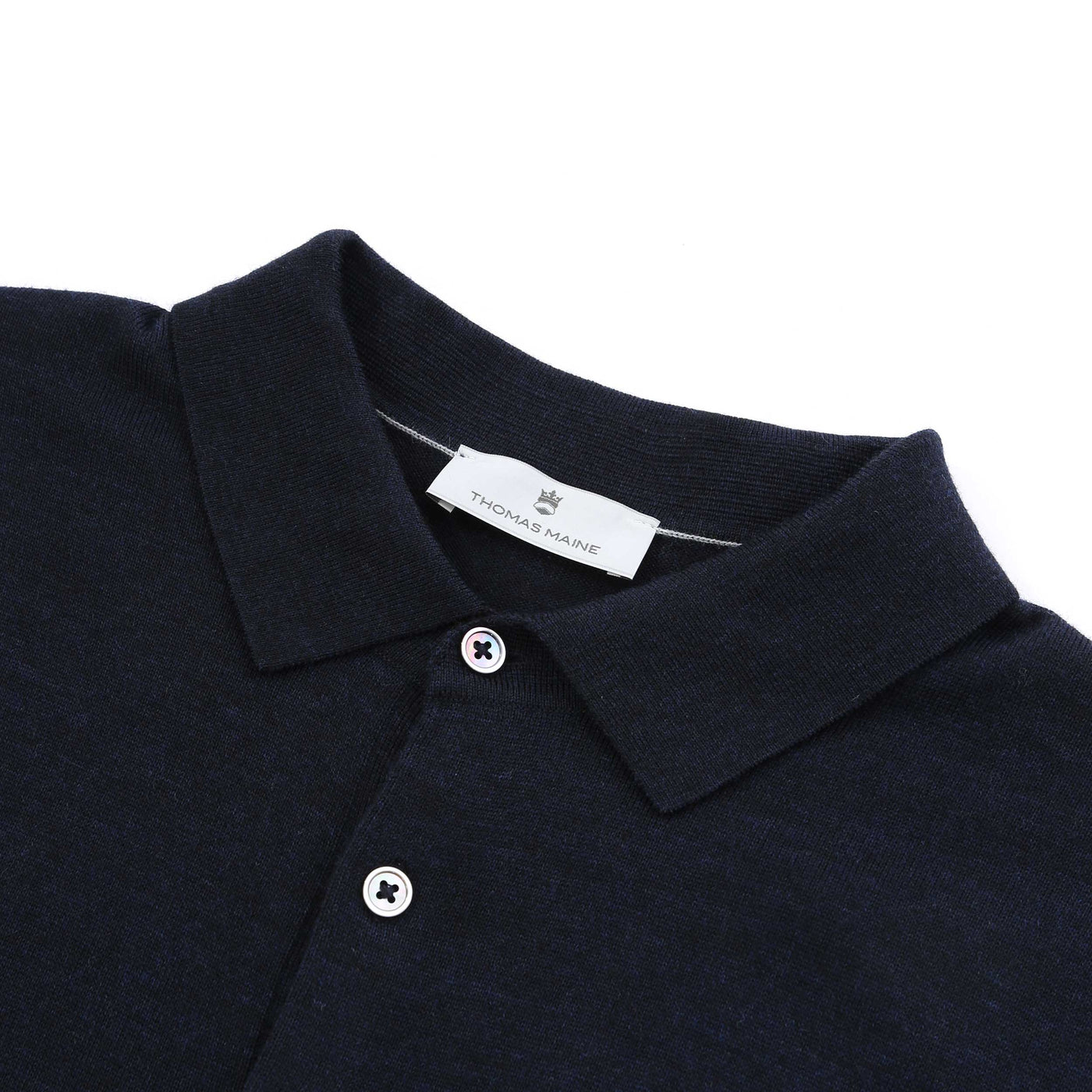 Thomas Maine 3 Button Knit Polo Shirt in Navy Collar