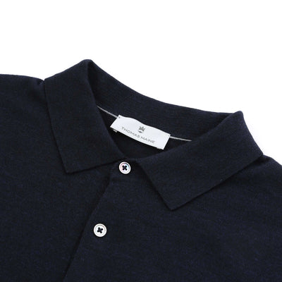 Thomas Maine 3 Button Knit Polo Shirt in Navy Collar