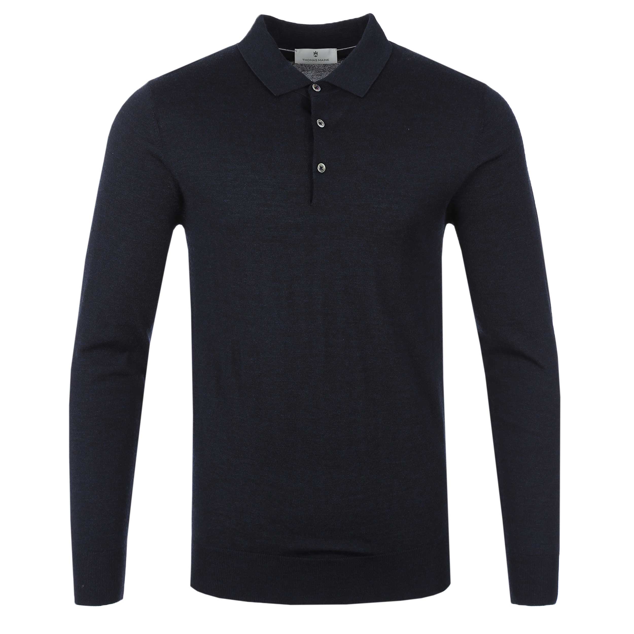 Thomas Maine 3 Button Knit Polo Shirt in Navy