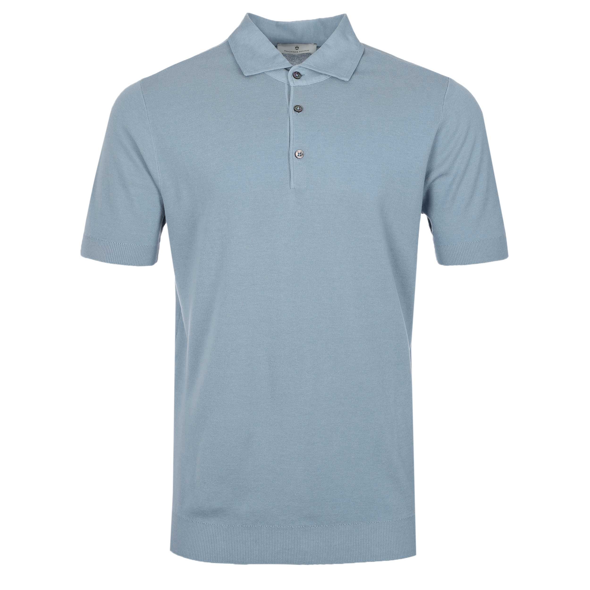 Thomas Maine 3 Button Knit Polo Shirt in Powder Blue