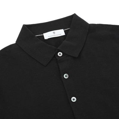 Thomas Maine 3 Button Knit Polo in Black collar