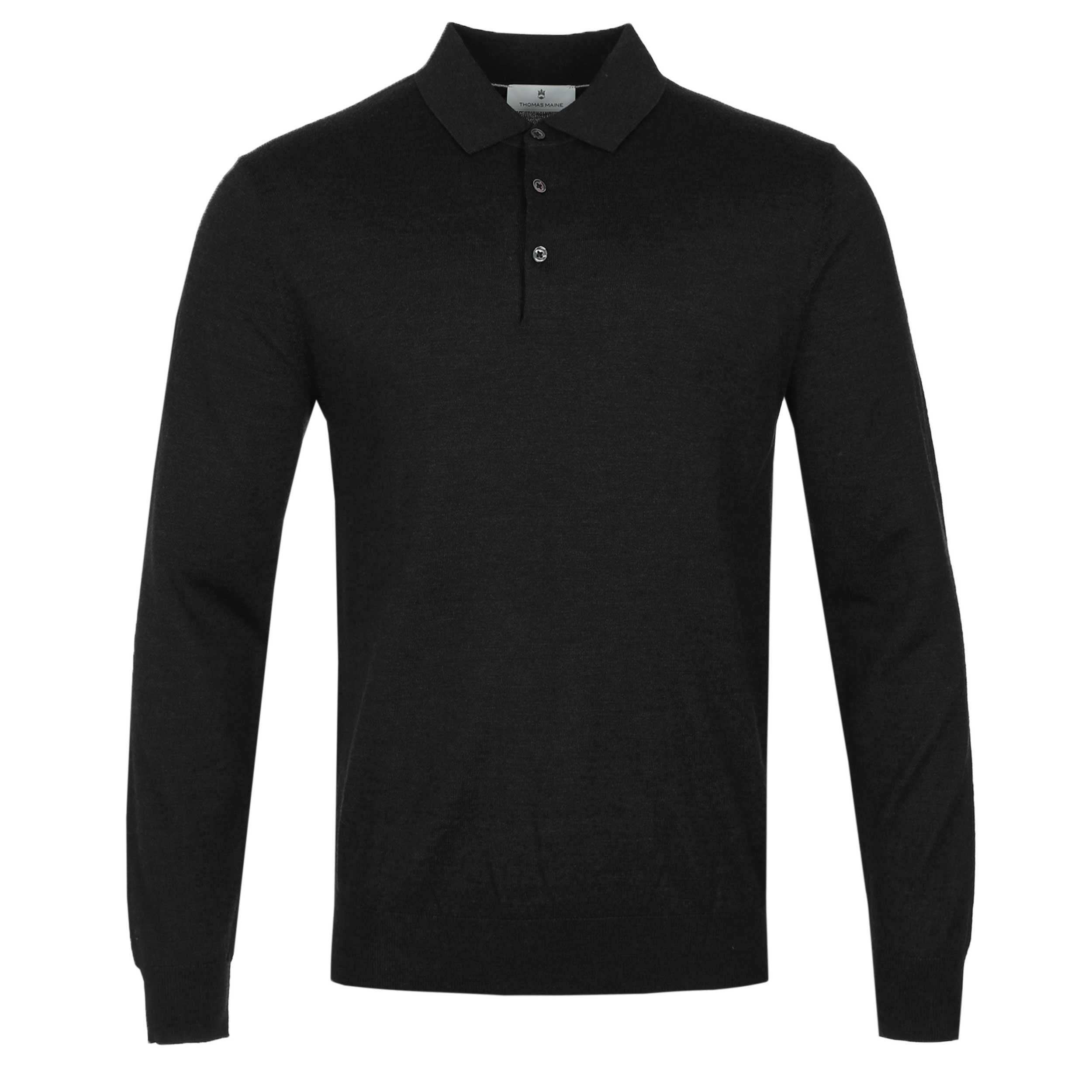 Thomas Maine 3 Button Merino Wool Knit Polo Shirt in Black