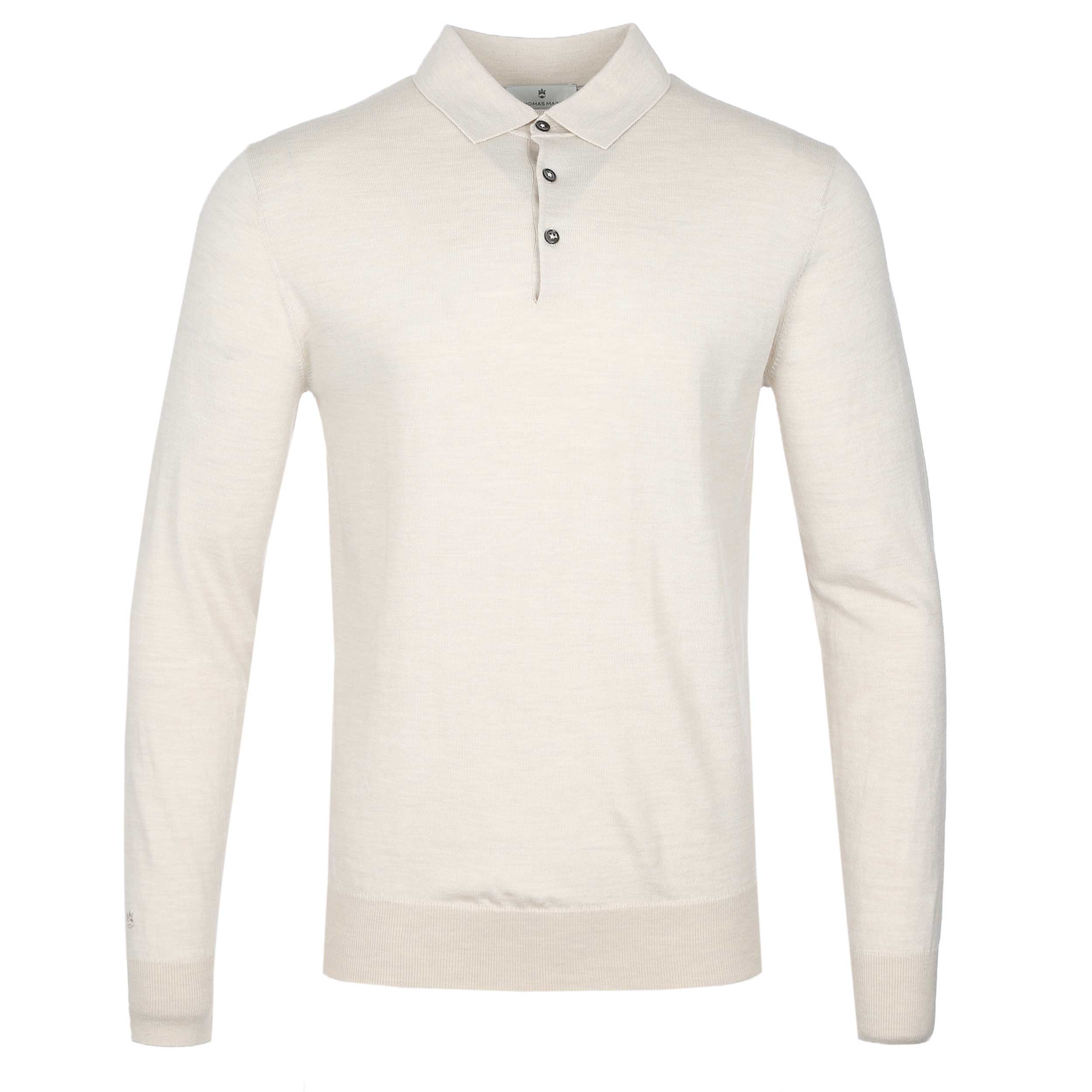 Thomas Maine 3 Button Merino Wool Knit Polo Shirt in Cream