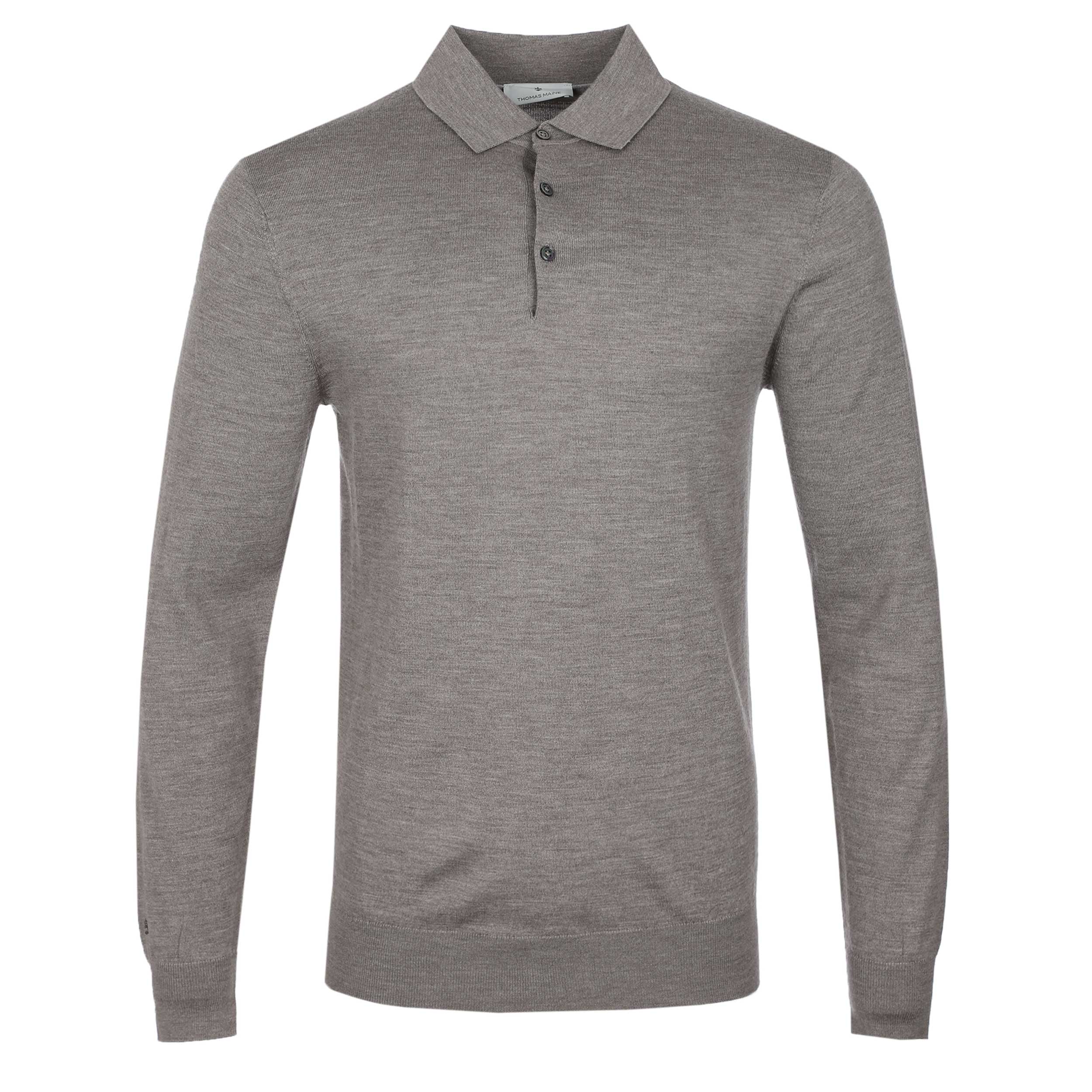 Thomas Maine 3 Button Merino Wool Knit Polo Shirt in Light Brown