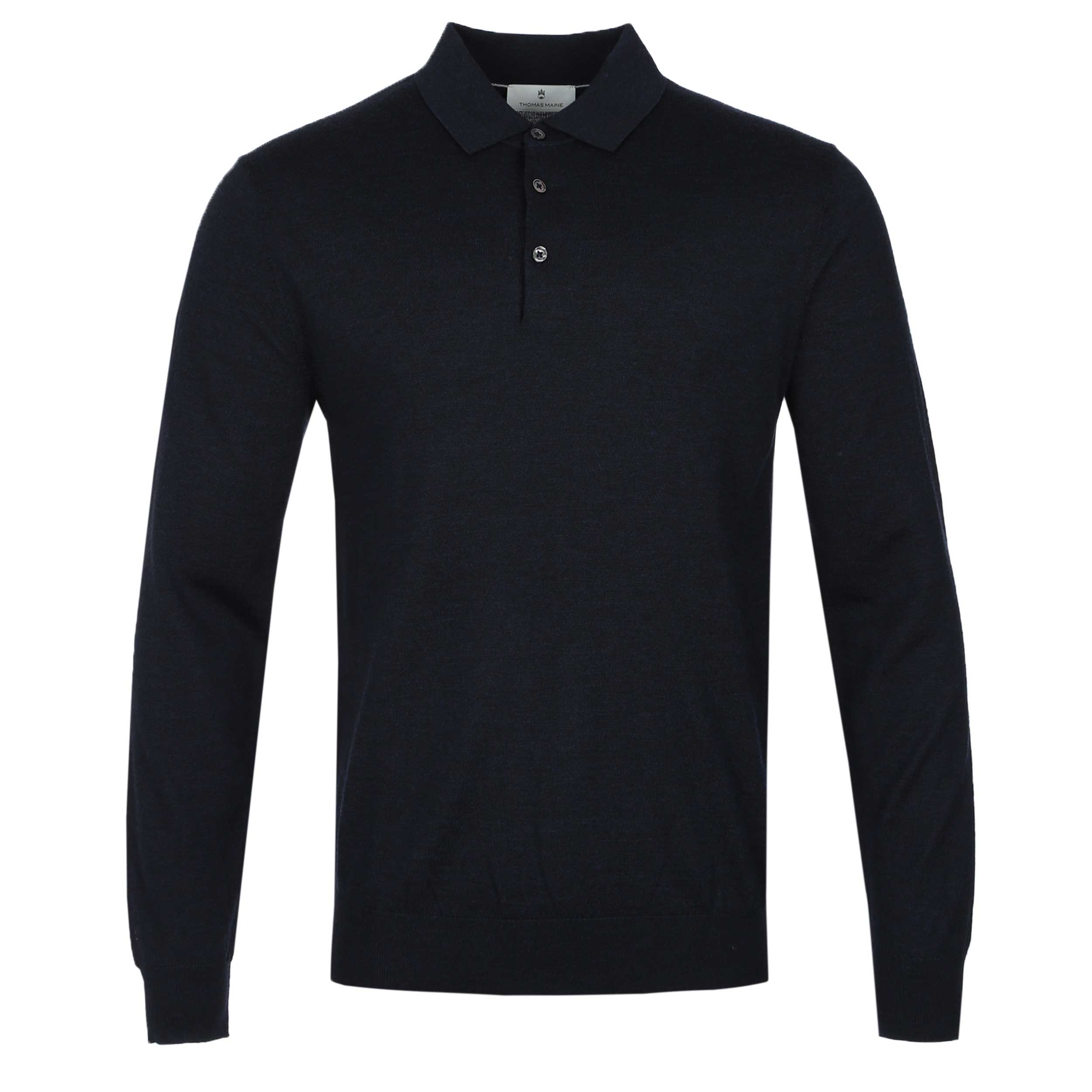 Thomas Maine 3 Button Merino Wool Knit Polo Shirt in Navy