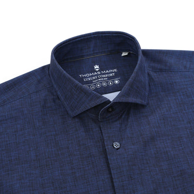Thomas Maine Canclini Stretch Shirt in Navy Collar