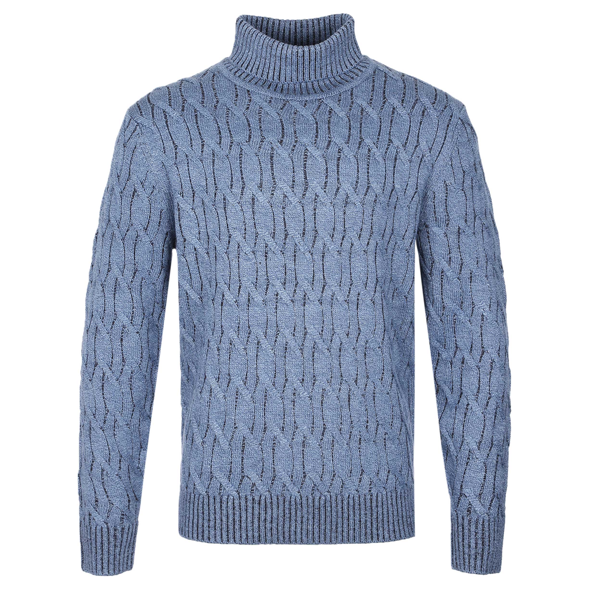 Thomas Maine Chunky Cable Roll Neck Knitwear in Blue