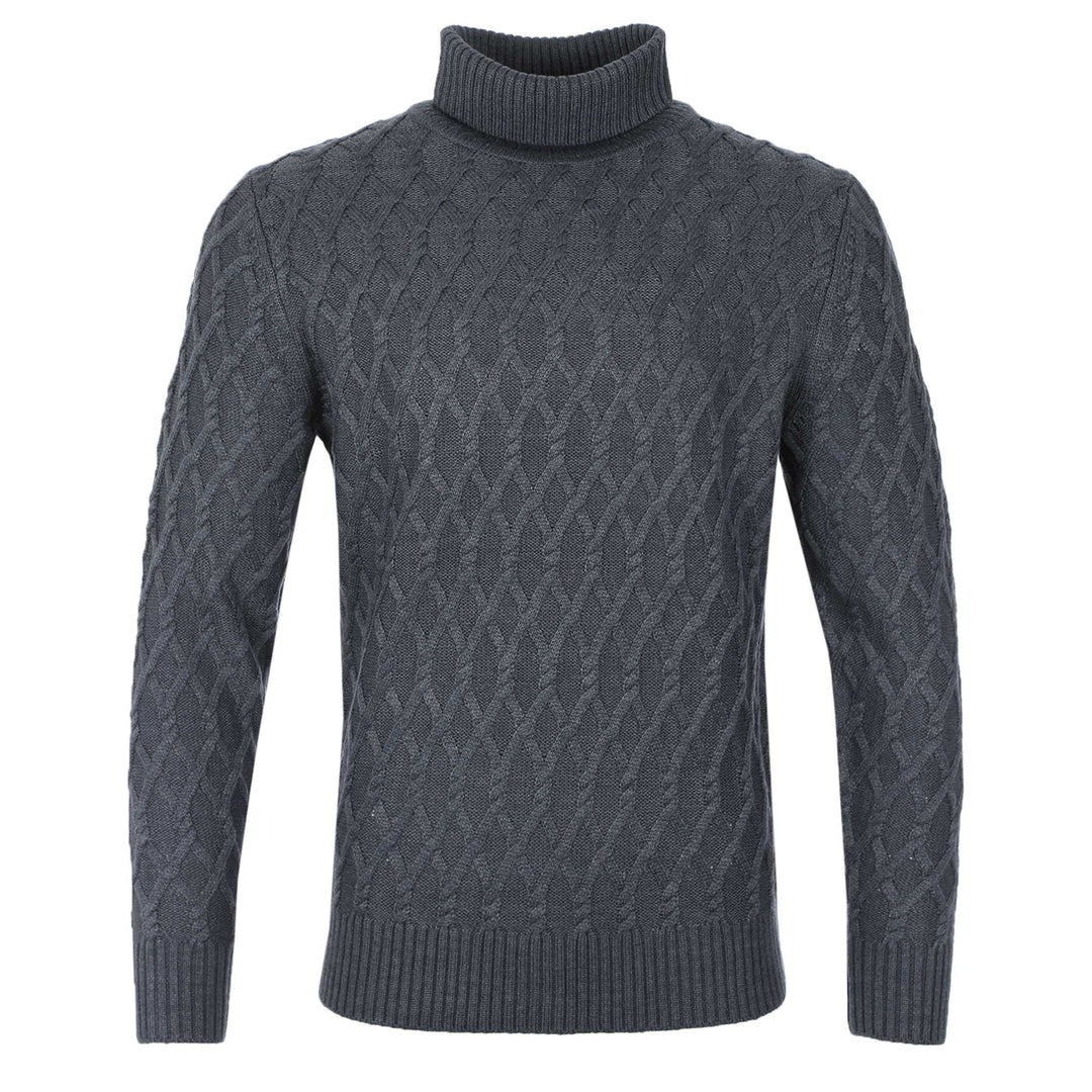 Thomas Maine Chunky Cable Roll Neck Knitwear in Dark Grey Thomas
