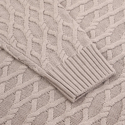 Thomas Maine Chunky Cable Roll Neck Knitwear in Oatmeal Cuff