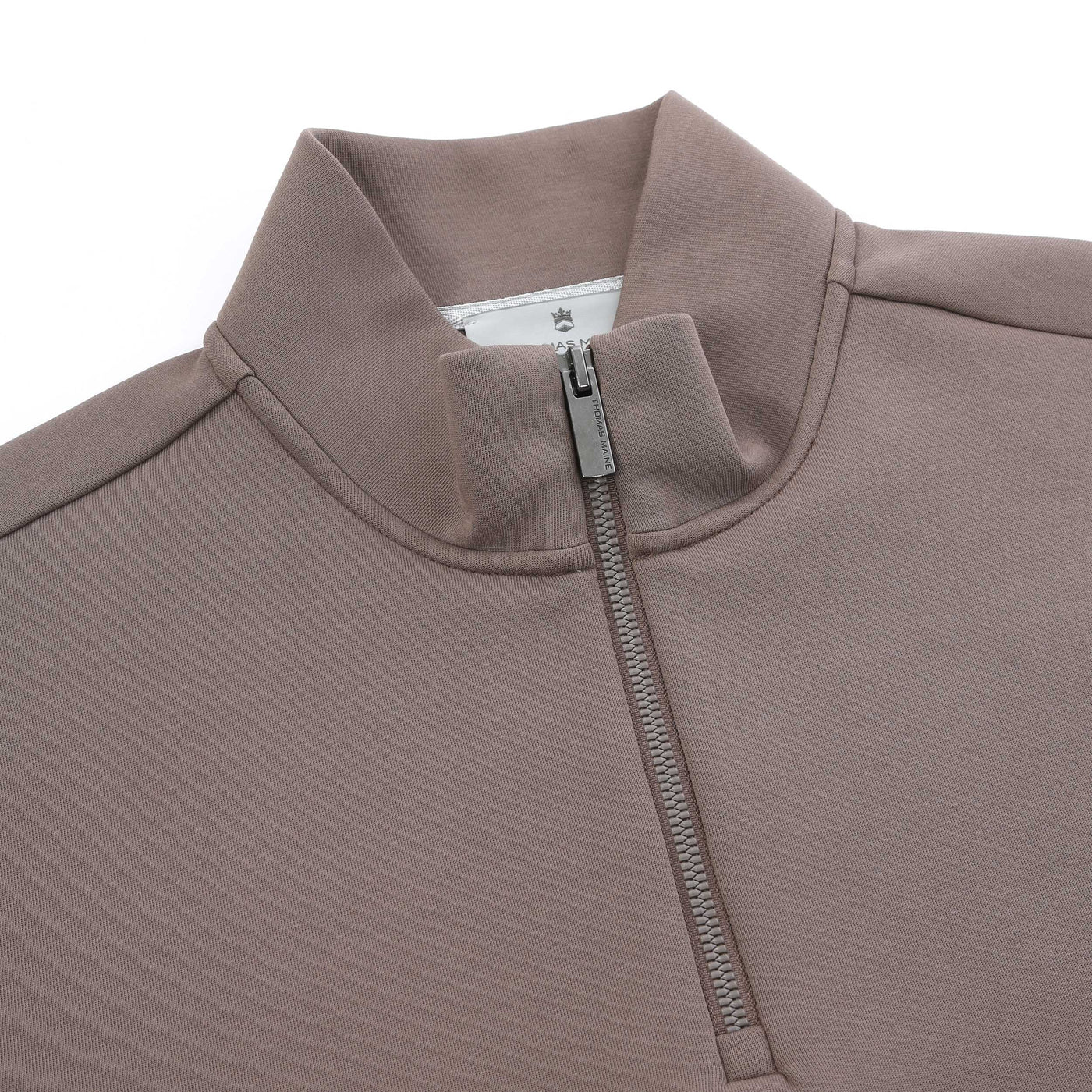 Thomas Maine Interlock 1/4 Zip Sweatshirt in Light Brown Placket