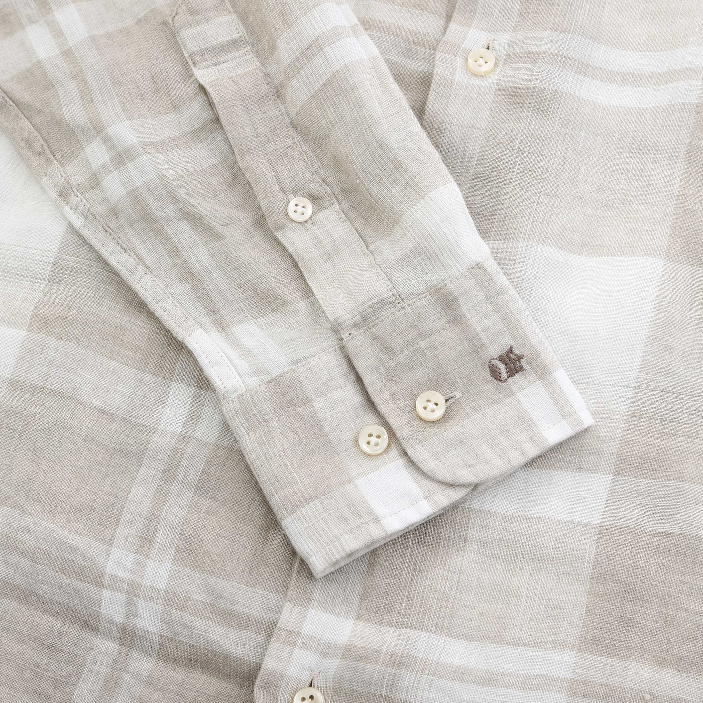 Thomas Maine Linen Check Shirt in Beige Cuff